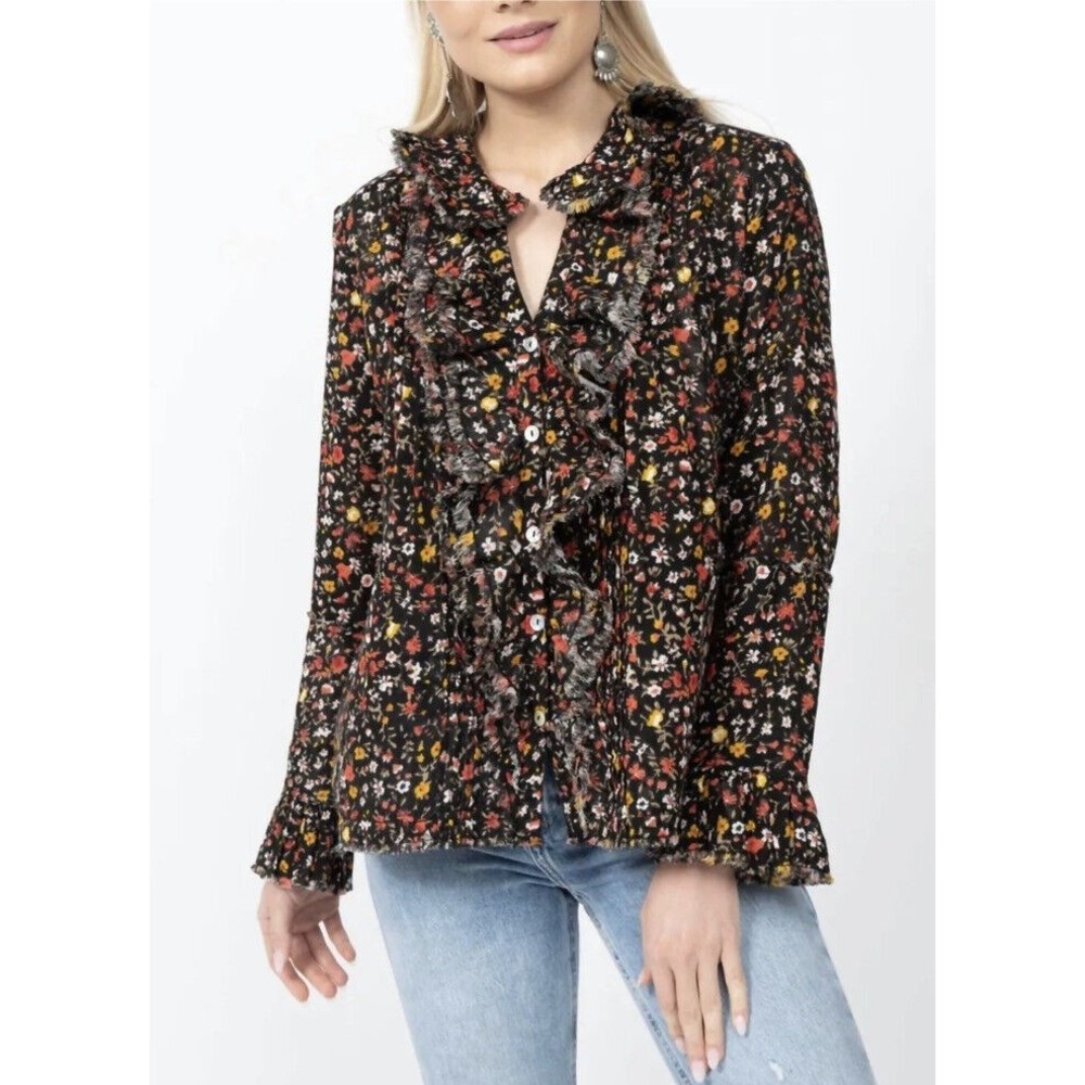 NWT Ivy Jane POETRY RUFFLE TOP Size Medium Long Sleeve Blouse